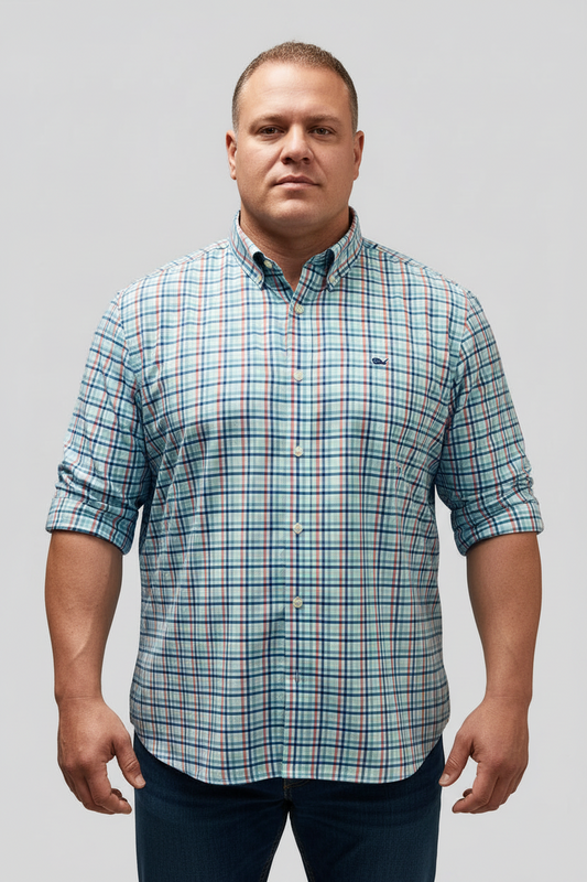 Camisa de botones Vineyard Vines 🐳 Performance color blanco de cuadros en color rojo y azul Talla XXL Entalle Regular