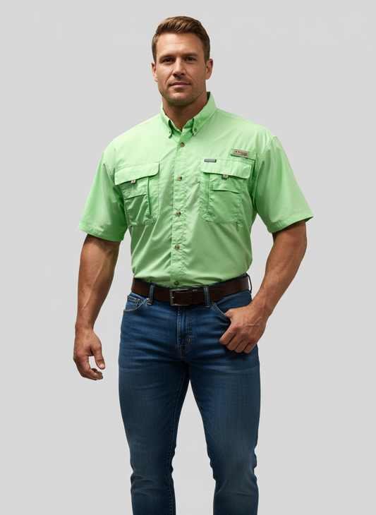 Camisa Columbia 🔹color verde claro con Omni Shade Manga corta Talla L