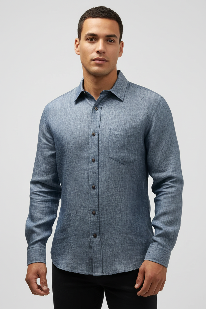 Camisa de botones Nautica ⚓️ De Lino en color azul grisáceo Talla L Entalle Regular