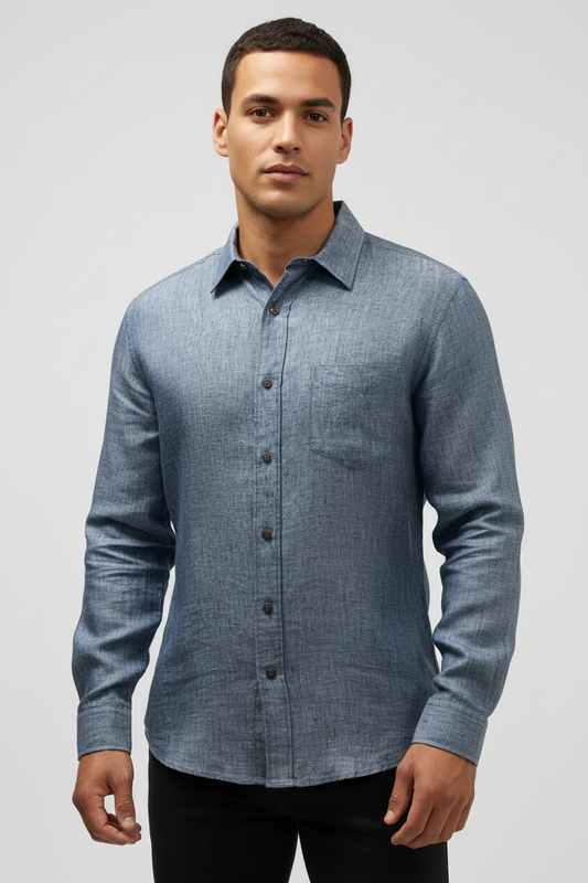 Camisa de botones Nautica ⚓️ De Lino en color azul grisáceo Talla L Entalle Regular