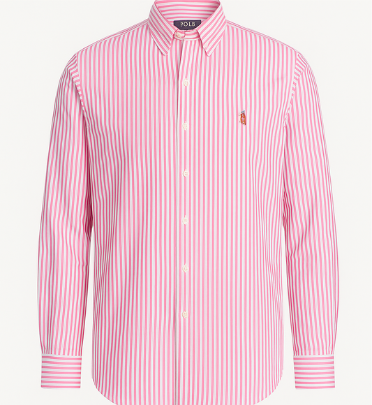 Camisa de botones Polo Ralph Lauren 🏇🏼 con patrón de rayas en color rosado y blanco Talla XL Entalle Clásico