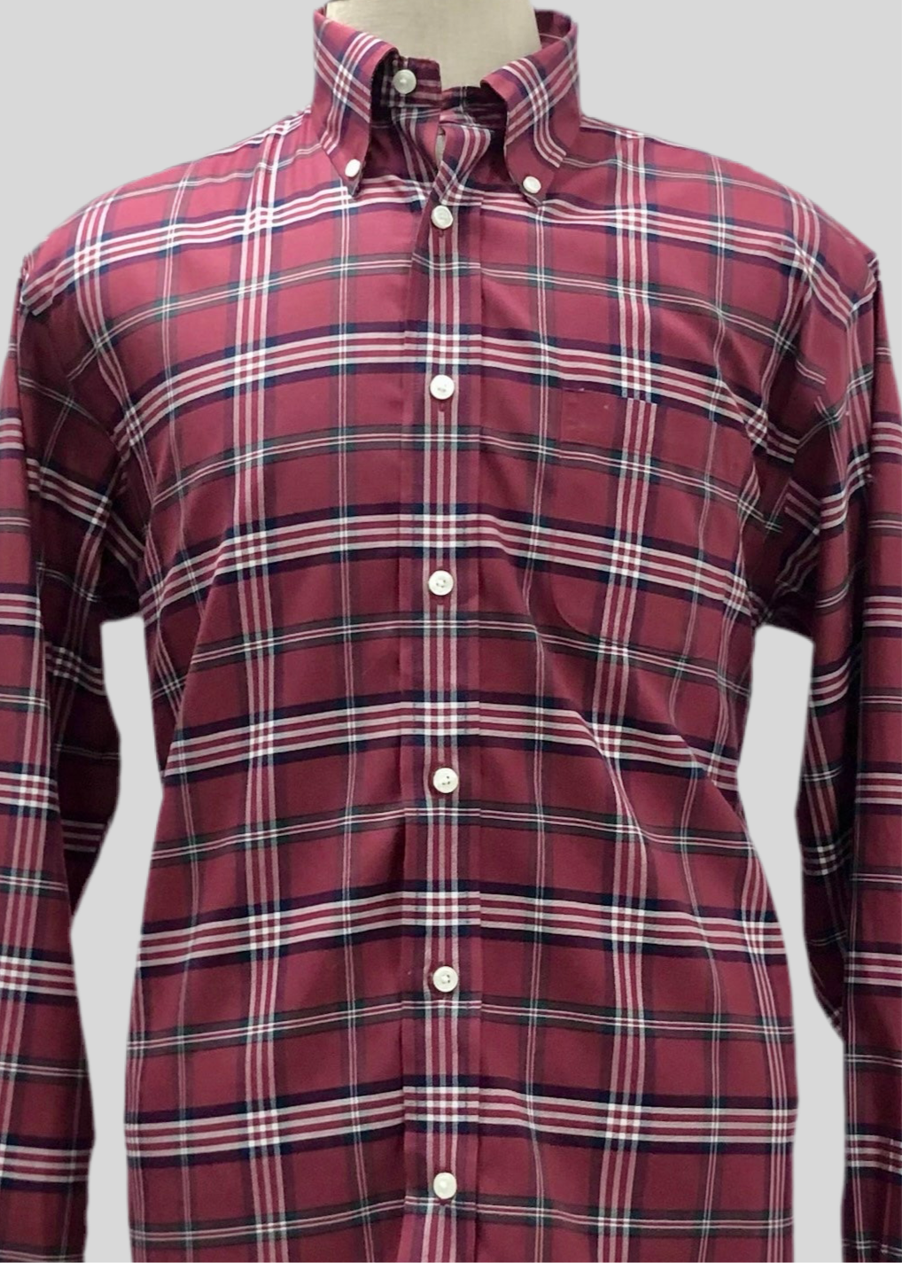 Camisa Brooks Brothers 🐑 color rojo oscuro con cuadros en azul navy y blanco Talla L Entalle Regular