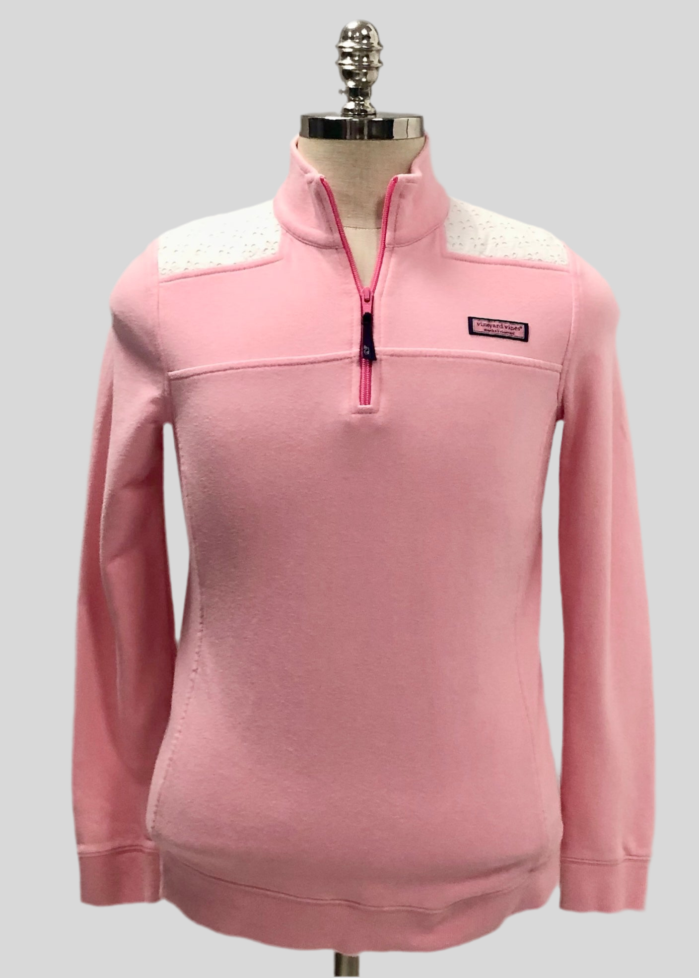 Sueter Jersey de mujer Vineyard Vines 🐳 color rosado claro y blanco Tela algodón Pima Talla M