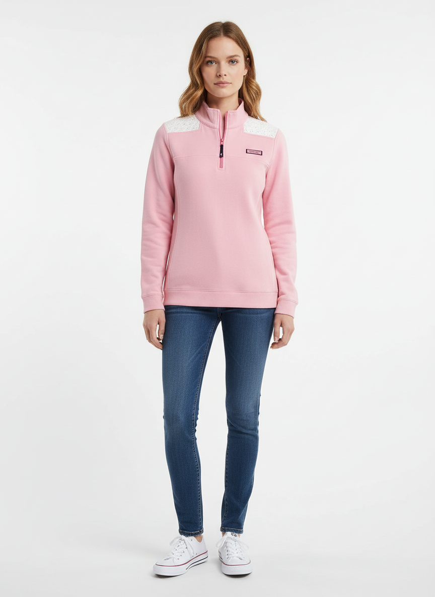 Sueter Jersey de mujer Vineyard Vines 🐳 color rosado claro y blanco Tela algodón Pima Talla M