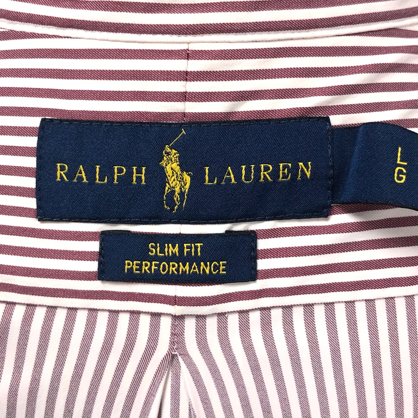 Camisa Polo Ralph Lauren 🏇🏼 Performance color blanco con patrón de rayas en rojo oscuro Talla L Entalle Slim Fit