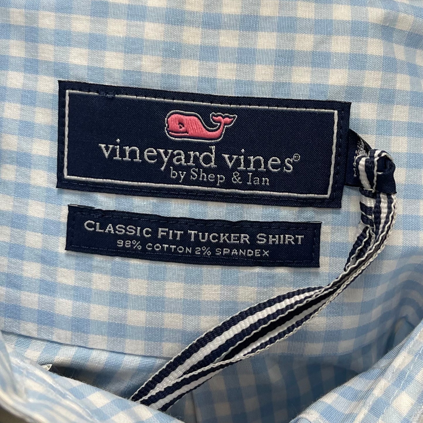 Camisa Vineyard Vines 🐳 de cuadros gingham en color celeste y blanco Talla XS Entalle Clasico