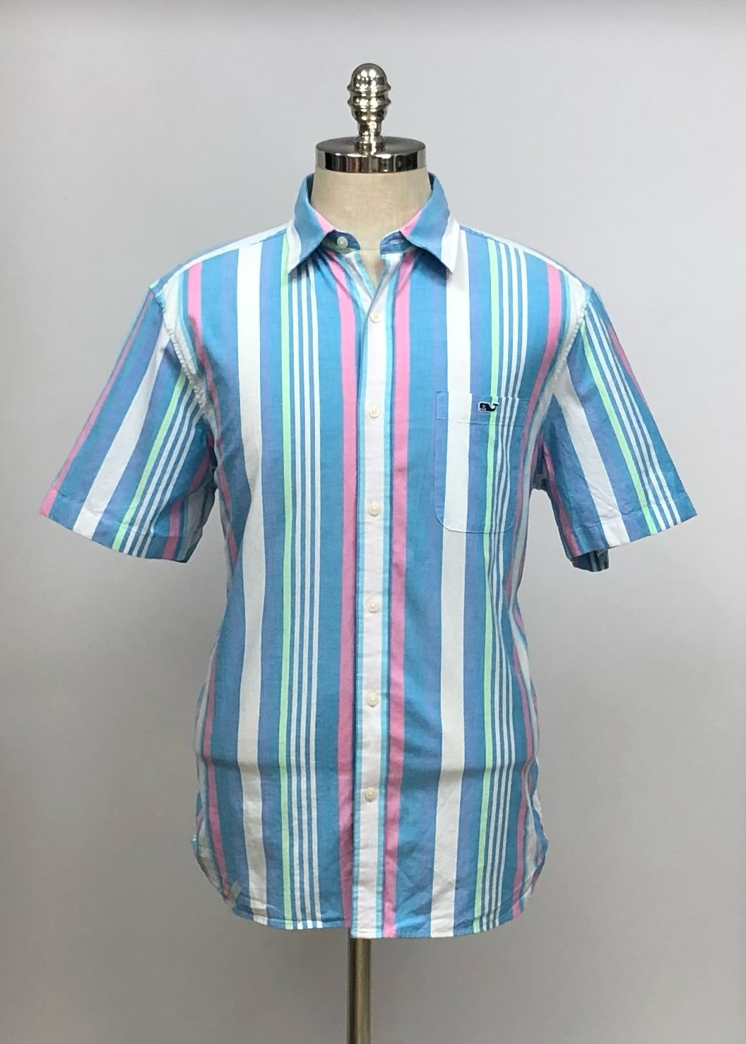 Camisa de botones Vineyard Vines 🐳 con patrón de rayas en color celeste, blanco y rosado Talla L Entalle Regular