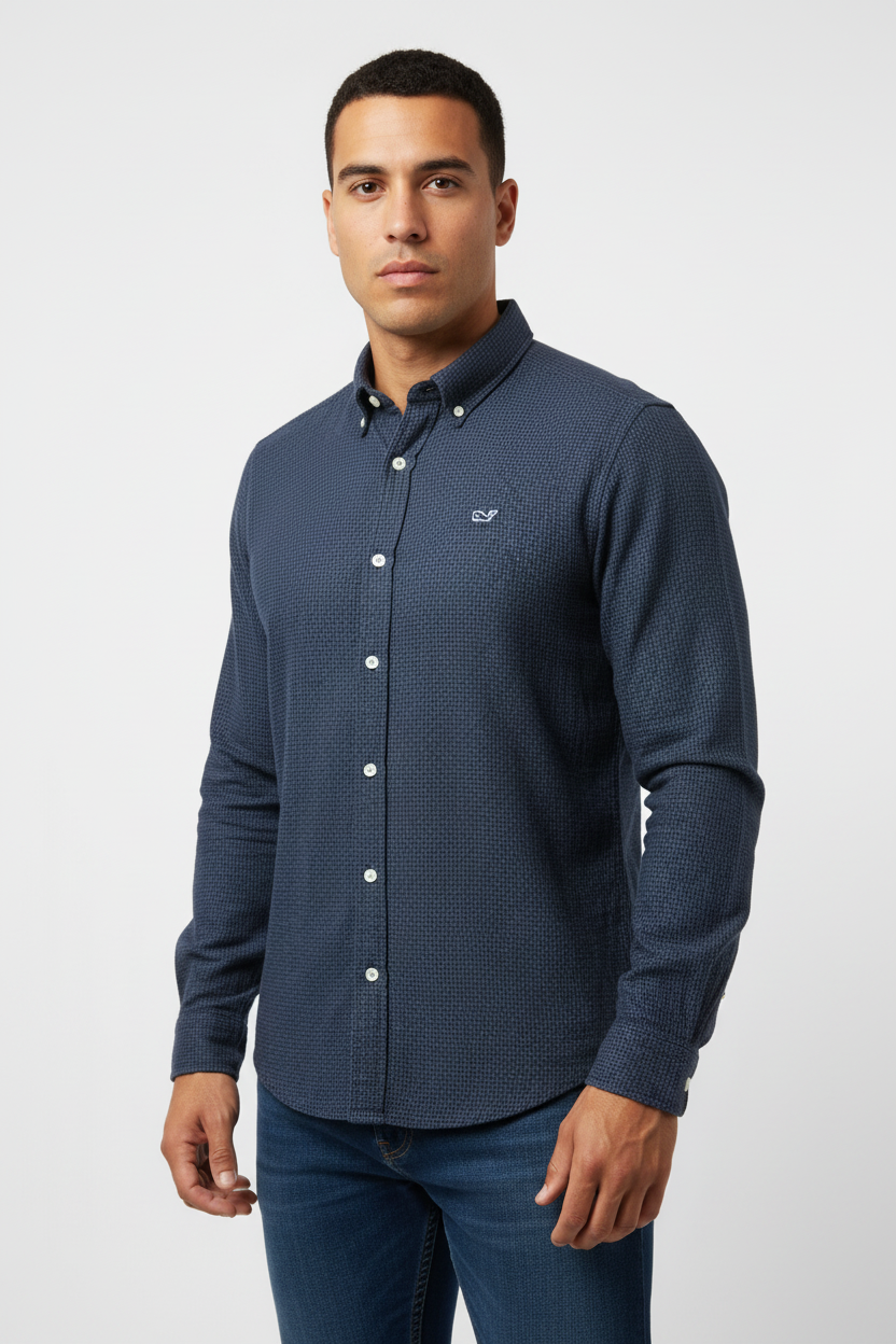 Camisa de botones Vineyard Vines 🐳 Tela de flanel de cuadros en color gris y azul navy Talla M Entalle Clásico
