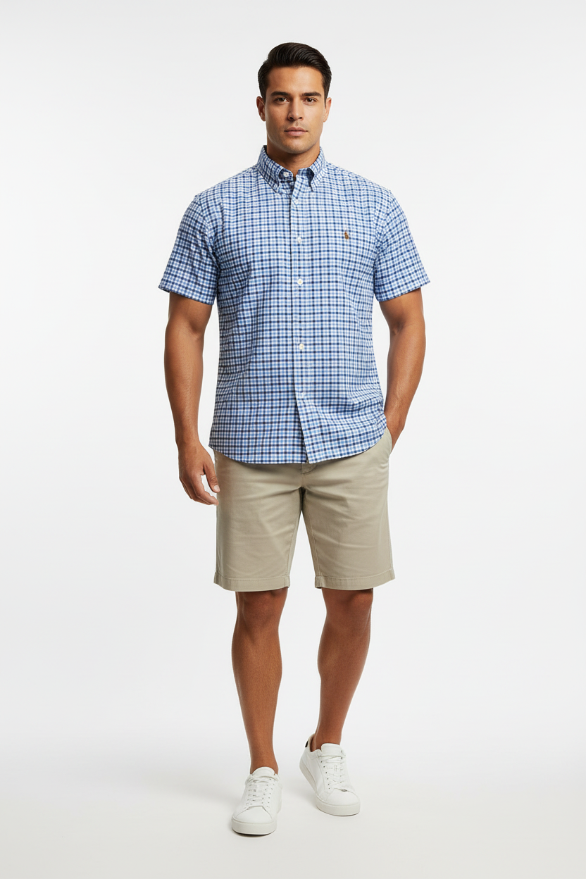 Camisa de botones Polo Ralph Lauren 🏇🏼 Oxford blanca de cuadros en color celeste y azul Talla XL Entalle Regular