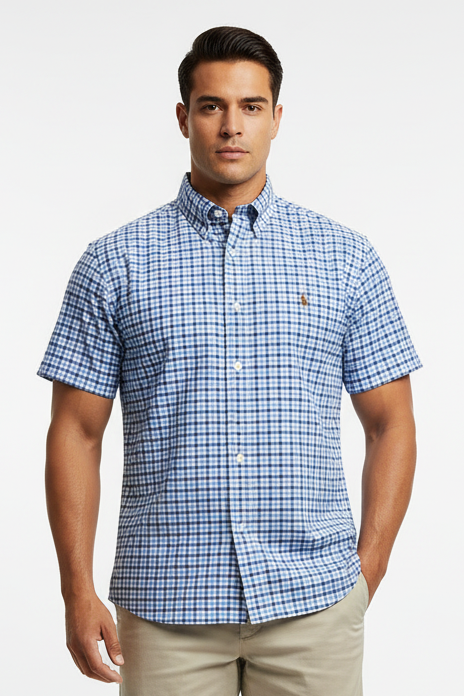 Camisa de botones Polo Ralph Lauren 🏇🏼 Oxford blanca de cuadros en color celeste y azul Talla XL Entalle Regular