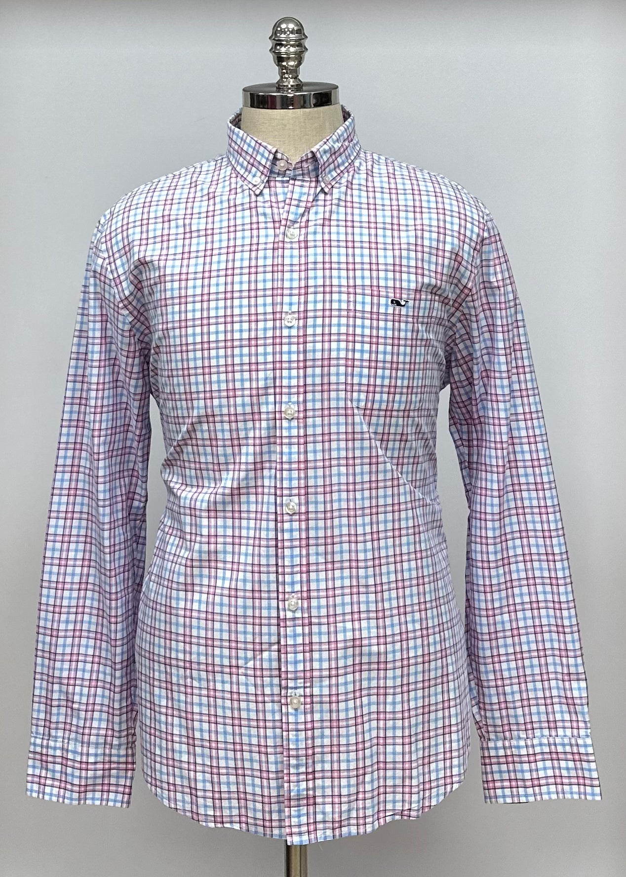 Camisa de botones Vineyard Vines 🐳 color blanco de cuadros en color rosado y celeste Talla L Entalle Slim Fit