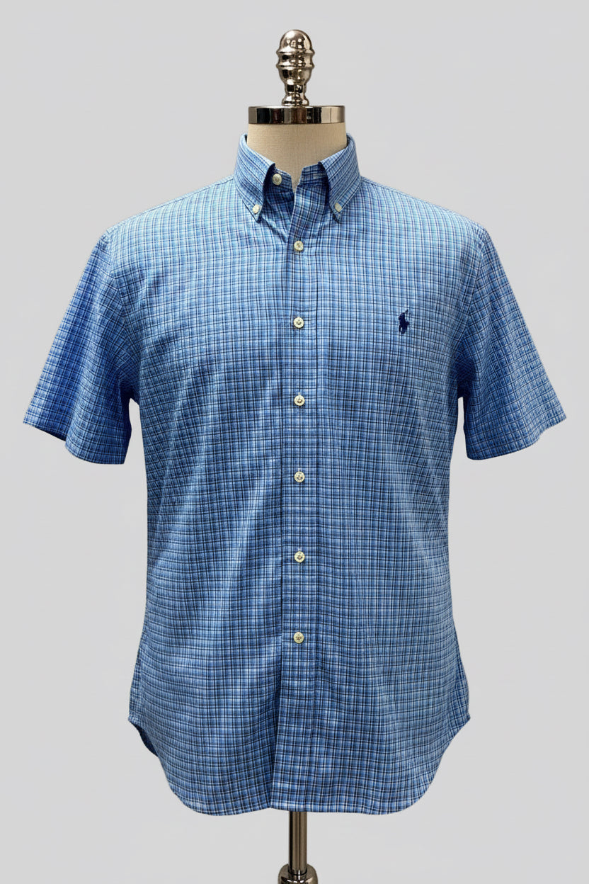 Camisa Polo Ralph Lauren 🏇🏼 Color celeste de cuadros en color azul y blanco Talla L Entalle Regular