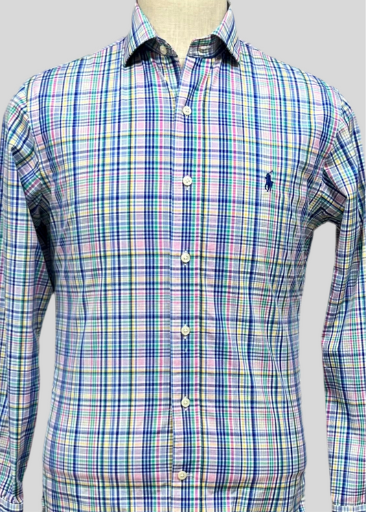 Camisa Polo Ralph Lauren 🏇🏼 con patron de cuadros tartan multicolor Talla M Entalle Slim Fit