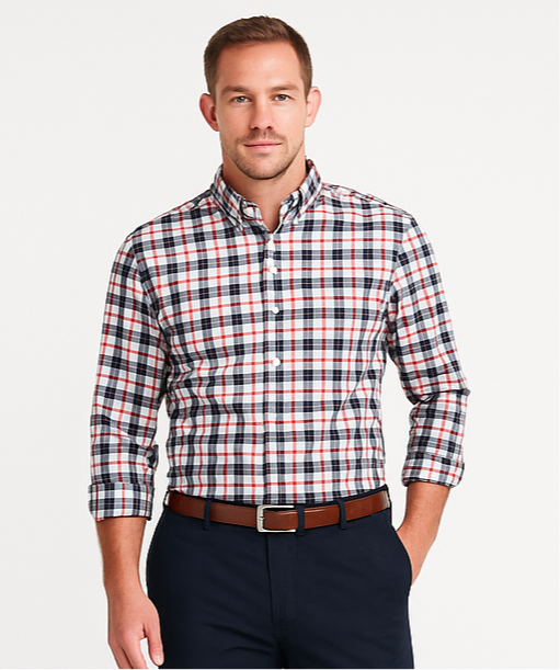 Camisa Vineyard Vines 🐳 color blanco de cuadros en color rojo y azul navy Talla M Entalle Clasico