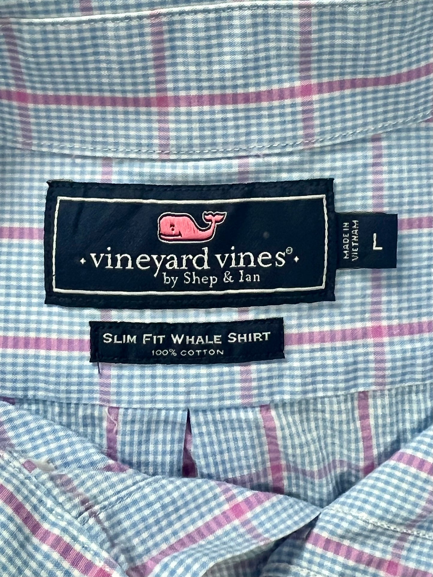 Camisa de botones Vineyard Vines 🐳 de cuadros en celeste, rosado y blanco Talla L Entalle Slim Fit