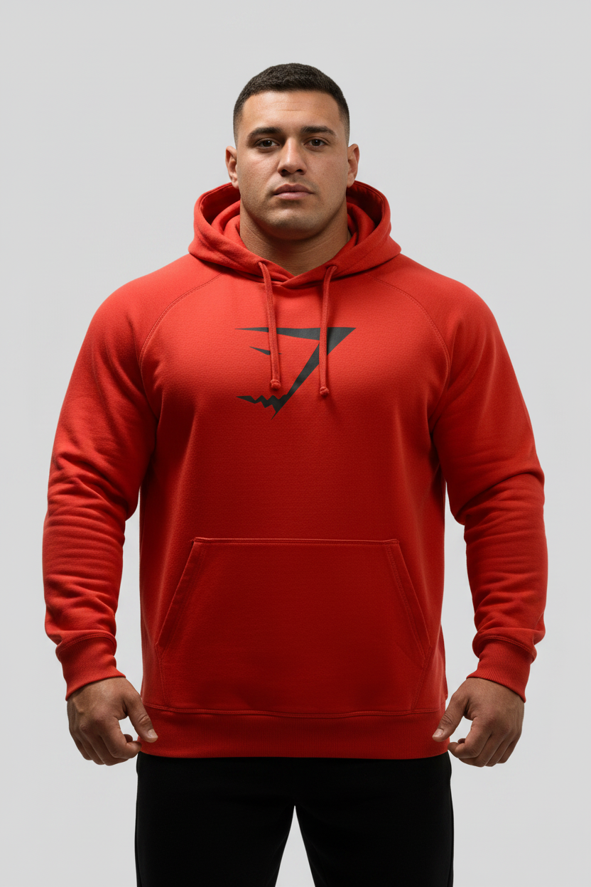 Sudadera Hoodie con capucha Gymshark 🏋🏽 color rojo naranja y logo negro Talla XL
