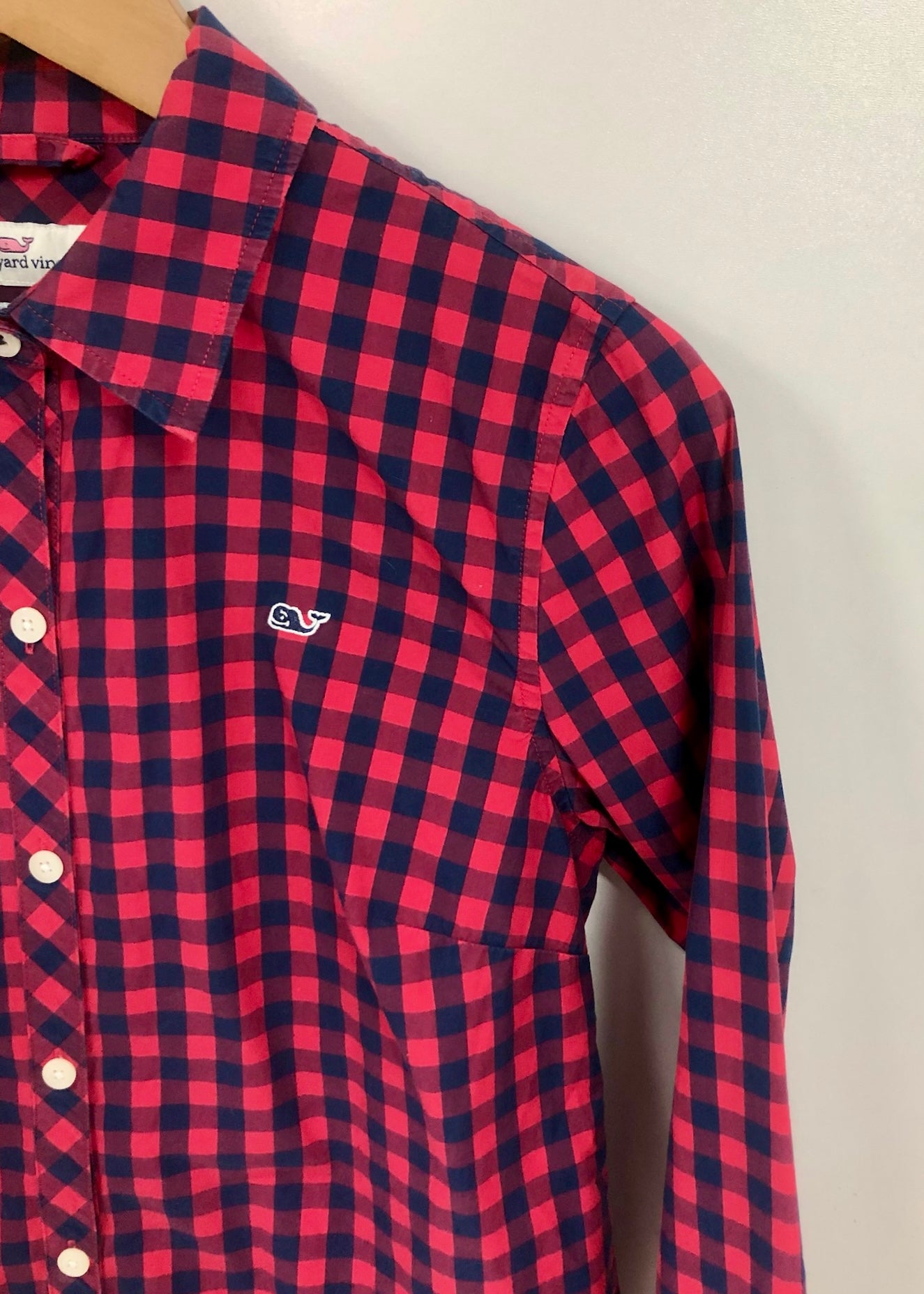 Camisa de mujer Vineyard Vines 🐳 de cuadros en rojo y azul navy Talla S (4) Entalle Clásico