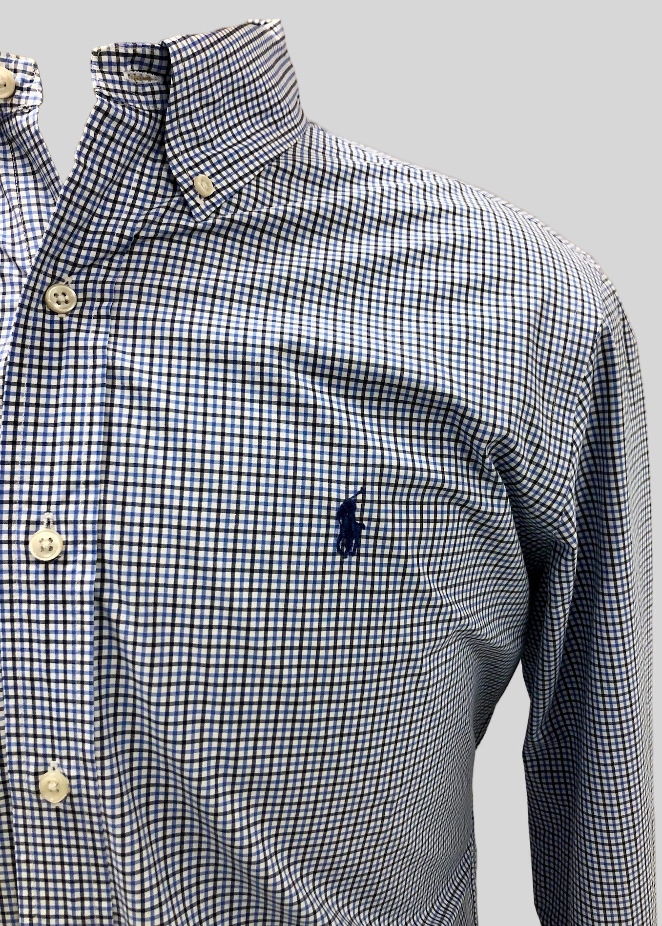 Camisa Polo Ralph Lauren 🏇🏼 de cuadros en color azul, negro y blanco Talla L Entalle Regular