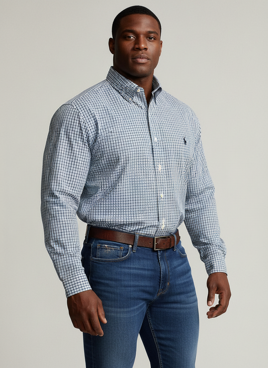 Camisa Polo Ralph Lauren 🏇🏼 de cuadros en color azul, negro y blanco Talla L Entalle Regular