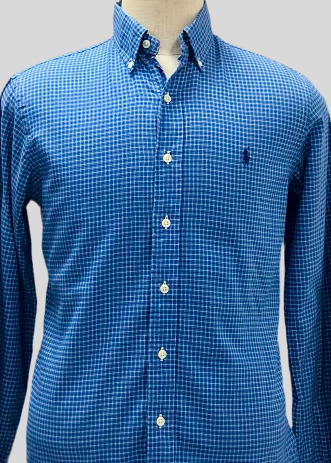 Camisa de botones Polo Ralph Lauren 🏇🏼 color azul de cuadros en color azul navy y blanco Talla S Entalle Regular