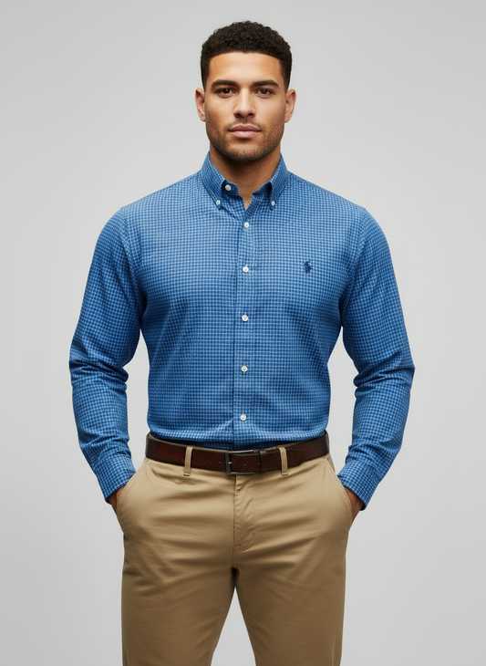 Camisa de botones Polo Ralph Lauren 🏇🏼 color azul de cuadros en color azul navy y blanco Talla S Entalle Regular