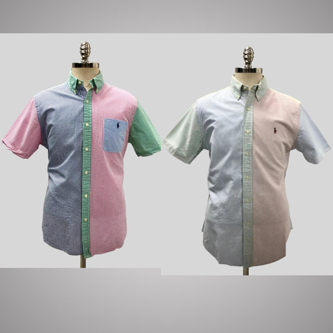 Camisa de botones Polo Ralph Lauren 🏇🏼 Seersucker de rayas en verde claro, rosado y azul Talla L Entalle Regular