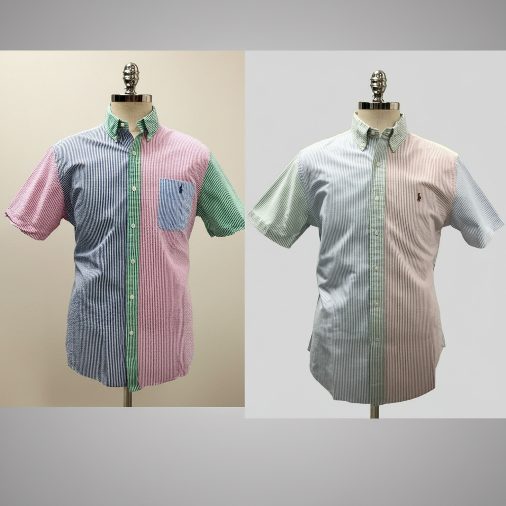 Camisa de botones Polo Ralph Lauren 🏇🏼 Seersucker de rayas en verde claro, rosado y azul Talla L Entalle Regular