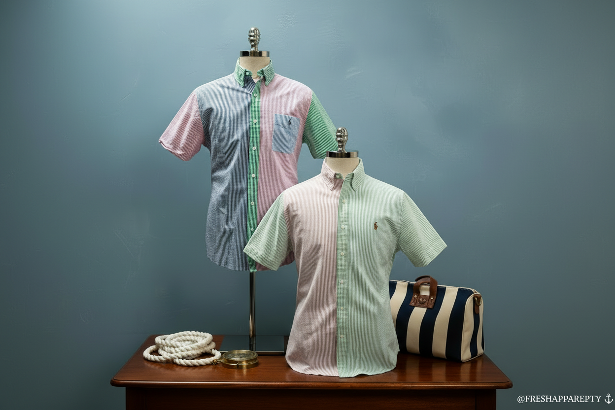 Camisa de botones Polo Ralph Lauren 🏇🏼 Seersucker de rayas en verde claro, rosado y azul Talla L Entalle Regular