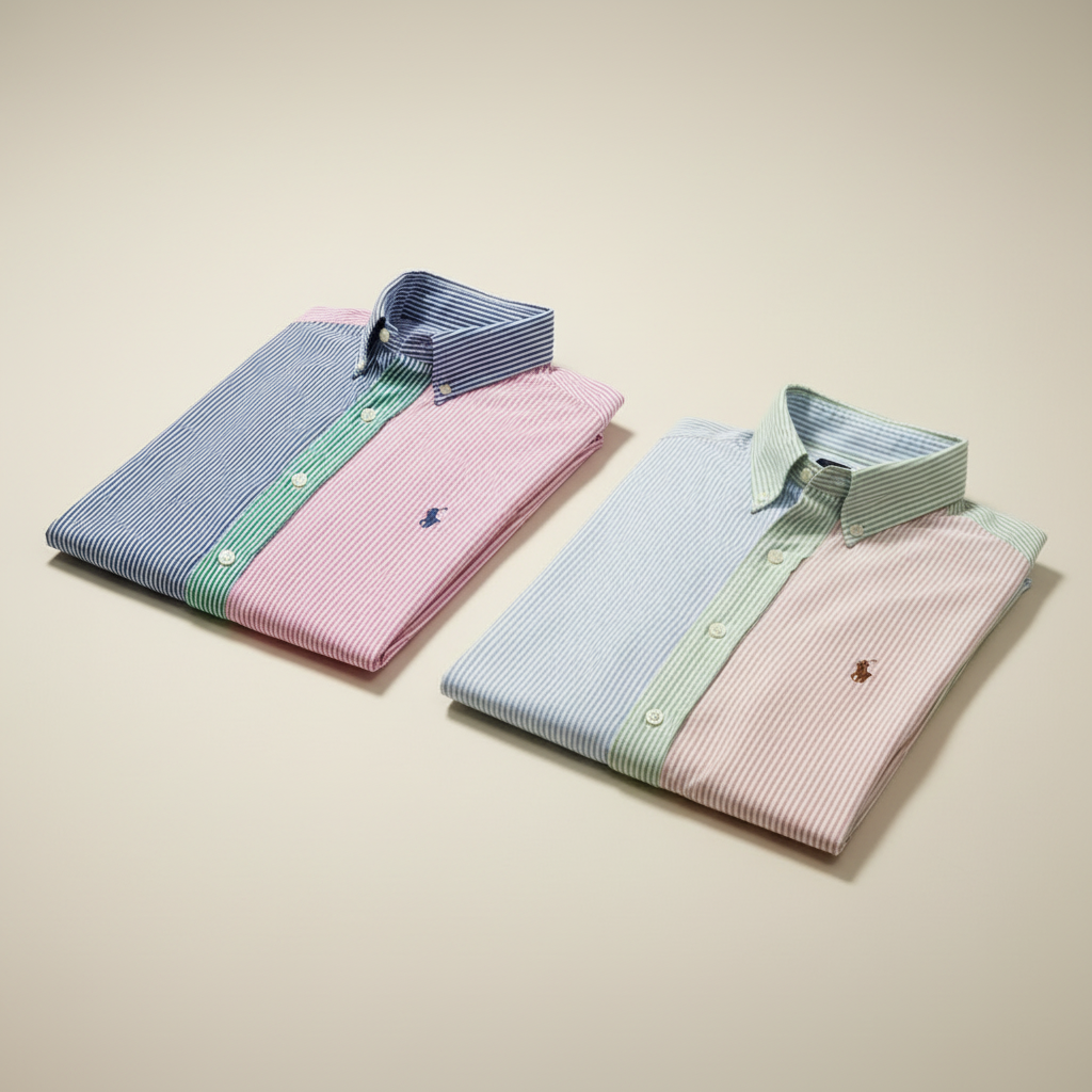 Camisa de botones Polo Ralph Lauren 🏇🏼 Seersucker de rayas en verde claro, rosado y azul Talla L Entalle Regular