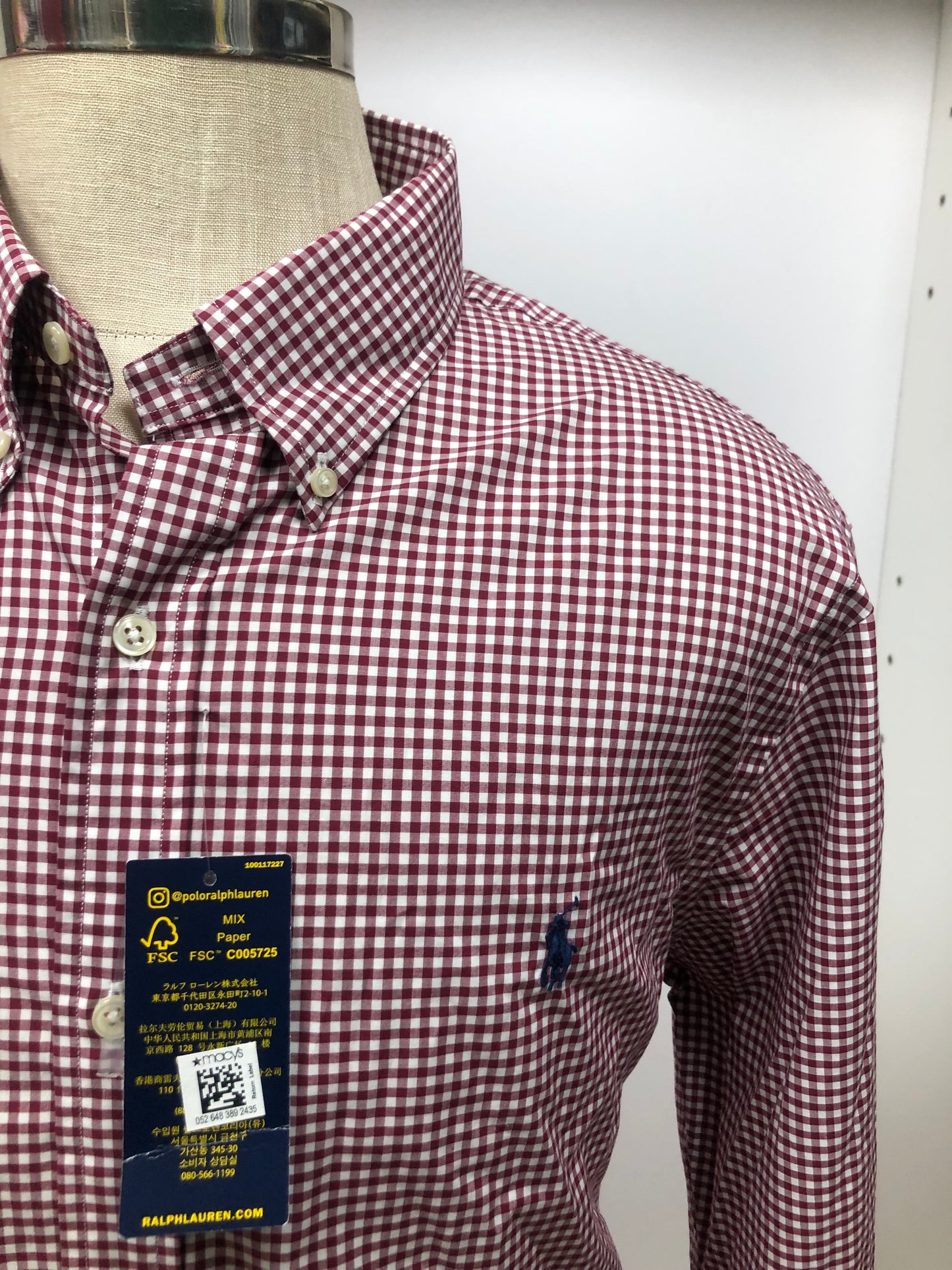 Camisa Polo Ralph Lauren 🏇🏼 con patron de cuadros gingham rojo y blanco Talla XL Entalle Slim Fit