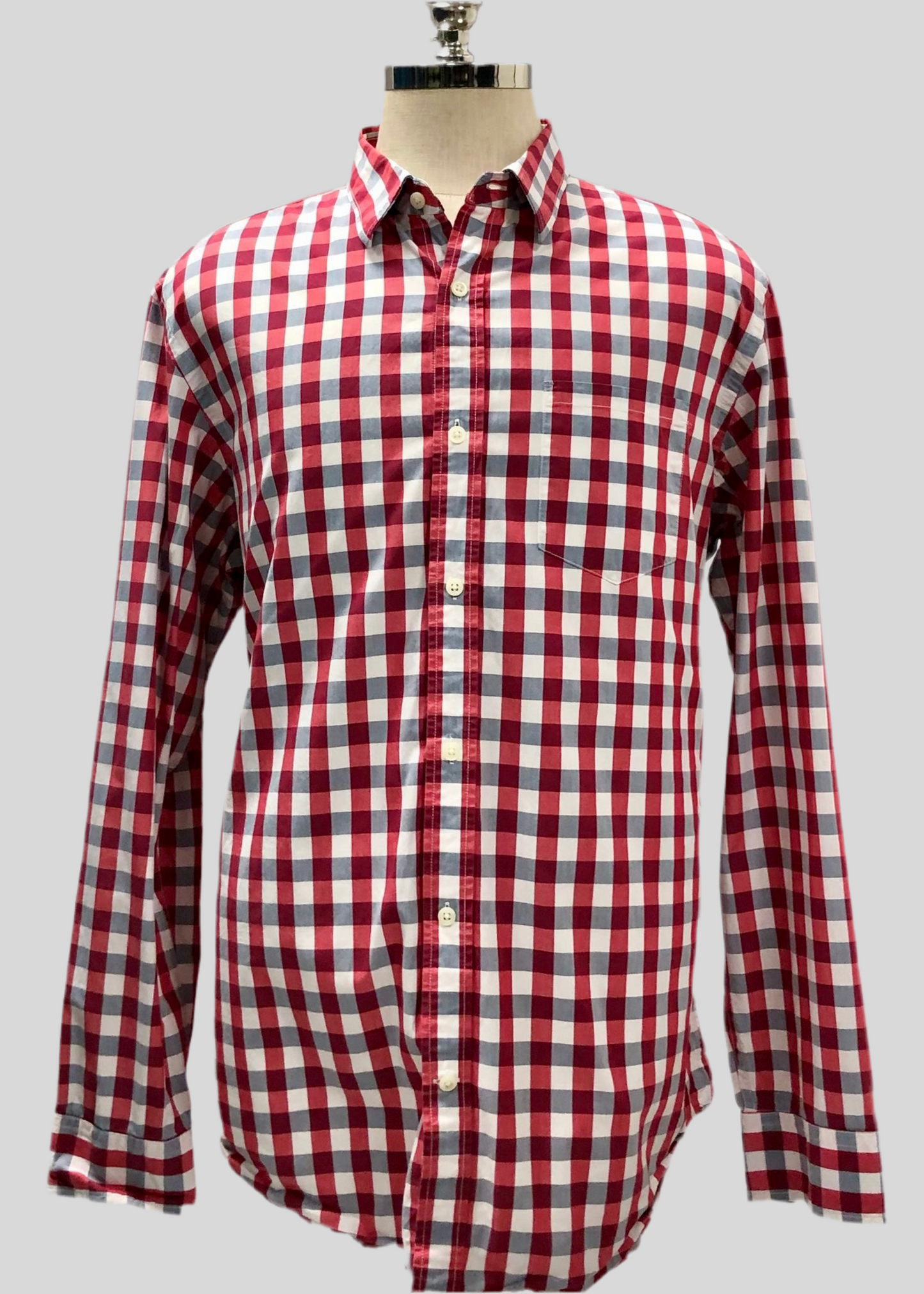 Camisa de botones Banana Republic de cuadros gingham en color rojo, gris y blanco Talla XL Entalle Slim Fit
