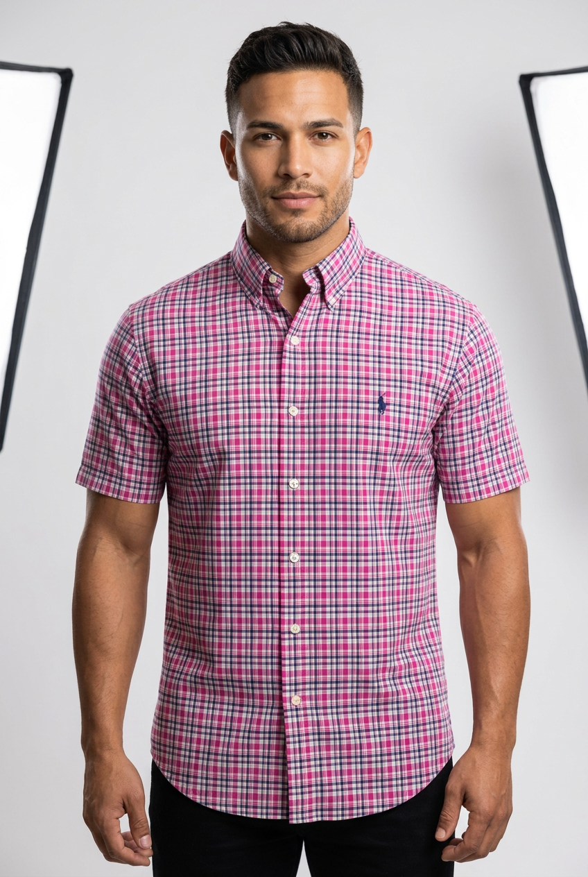 Camisa de botones Polo Ralph Lauren 🏇🏼 de cuadros en rosado, azul navy y blanco Talla L Entalle Regular