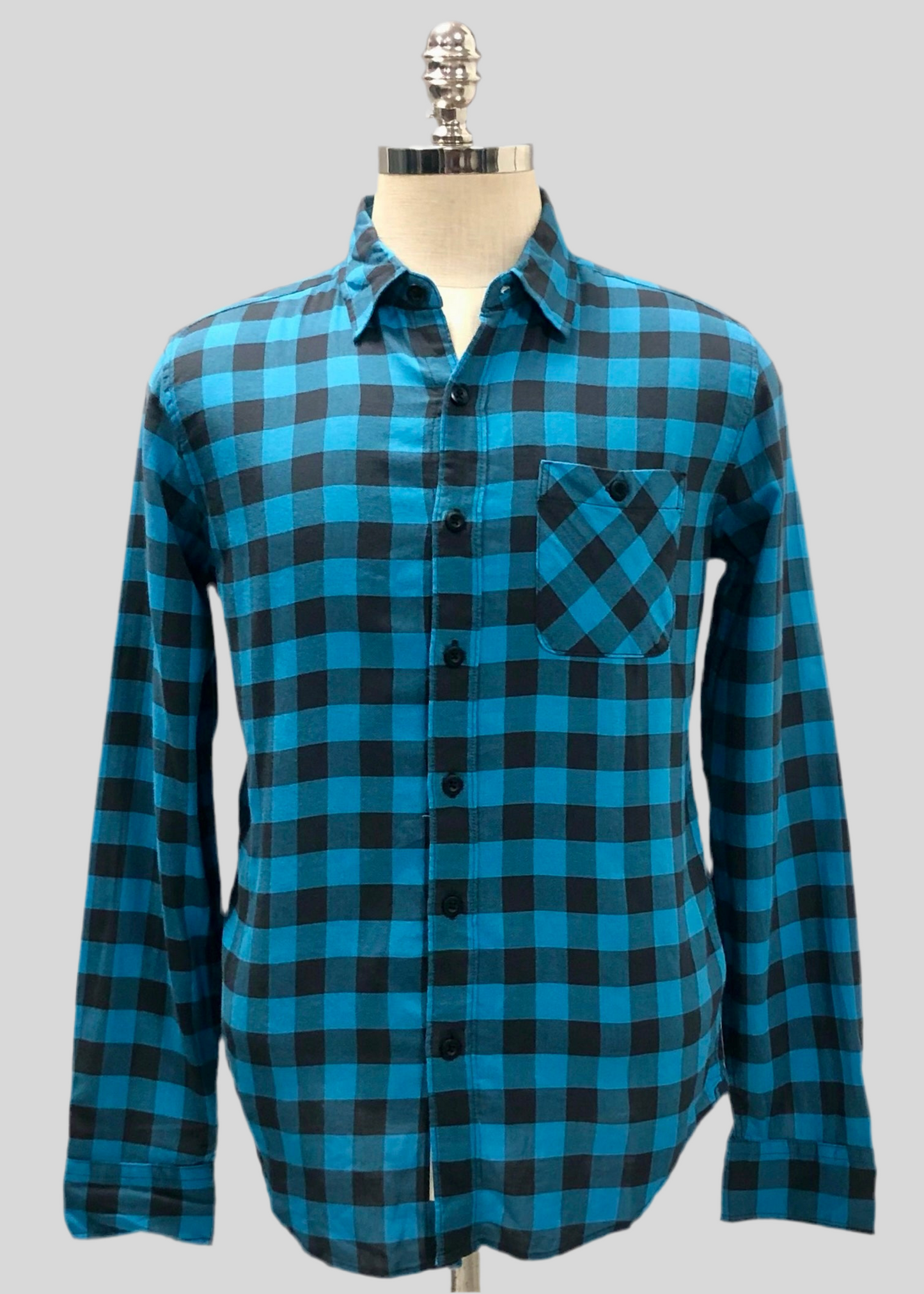Camisa de botones American Eagle 🦅 de cuadros en color turquesa y negro Talla S Entalle Clásico