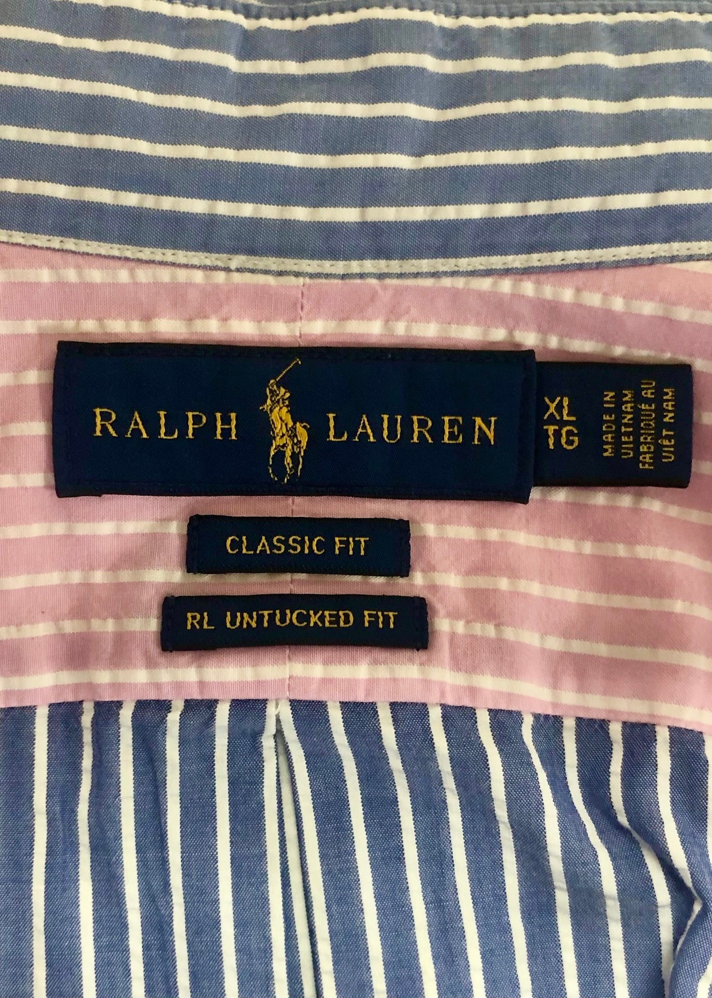 Camisa de botones Polo Ralph Lauren 🏇🏼 Seersucker de rayas en rosado, azul y blanco Talla XL Entalle Clásico