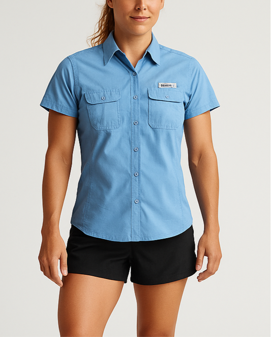 Camisa de mujer Columbia 🔹color celeste con Omni Shade Manga larga Talla M