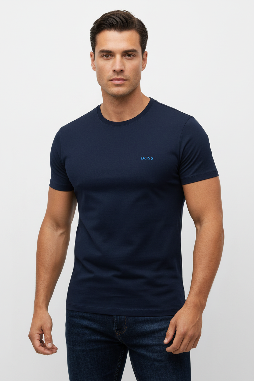 Camiseta cuello redondo Hugo Boss 🇩🇪 Tela algodón color azul navy Talla S