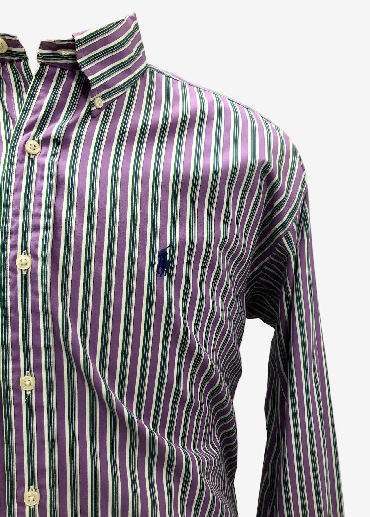 Camisa de botones Polo Ralph Lauren 🏇🏼 de rayas en color morado, verde y blanco Talla L Entalle Regular
