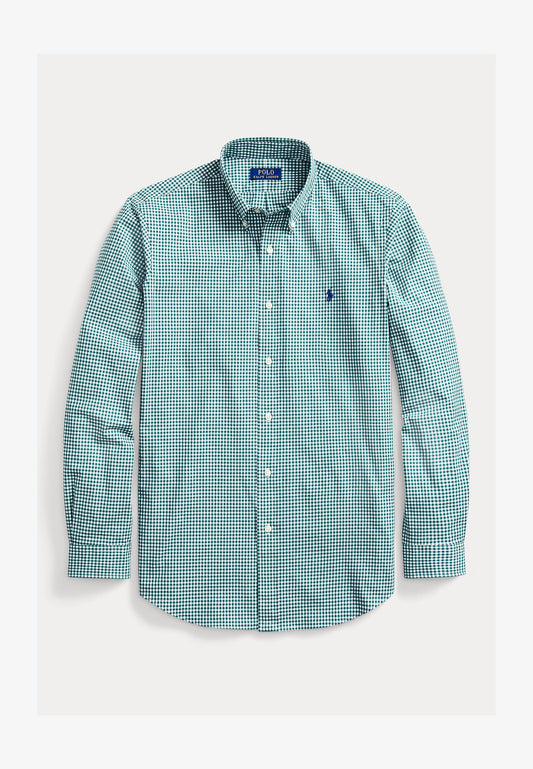 Camisa Polo Ralph Lauren 🏇🏼 con patrón de cuadros gingham verde oscuro y blanco Talla S Entalle Regular