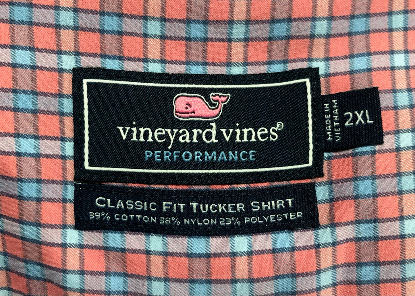 Camisa de botones Vineyard Vines 🐳 Performance de cuadros en color rosado y celeste Talla XXL Entalle Clásico
