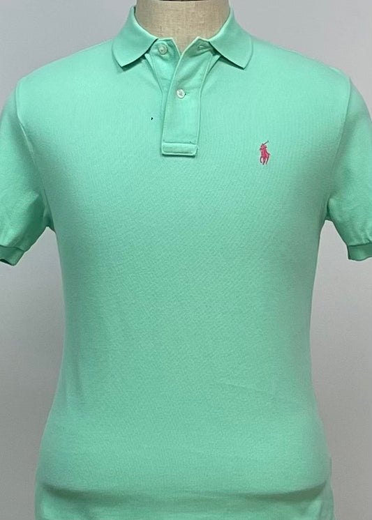 Camiseta Polo Ralph Lauren 🏇🏼 color turquesa y logo rosado Talla S Entalle Clásico