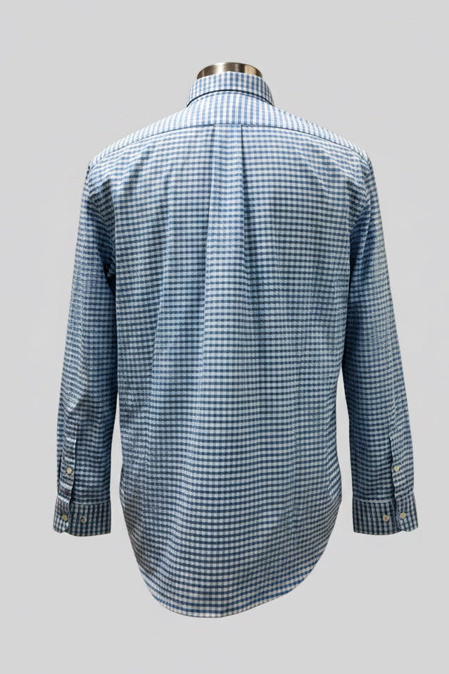 Camisa de botones Polo Ralph Lauren 🏇🏼 Oxford de cuadros gingham celeste y blanco Talla L Entalle Regular (ver descripción)