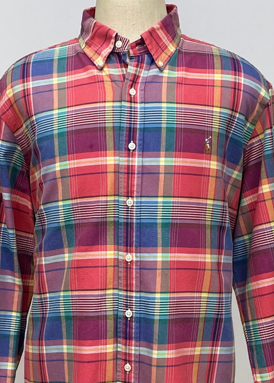 Camisa Polo Ralph Lauren 🏇🏼 Oxfod con patron de cuadros tartán en rojo, azul y amarillo Talla XXL Entalle Regular (ver descripción)