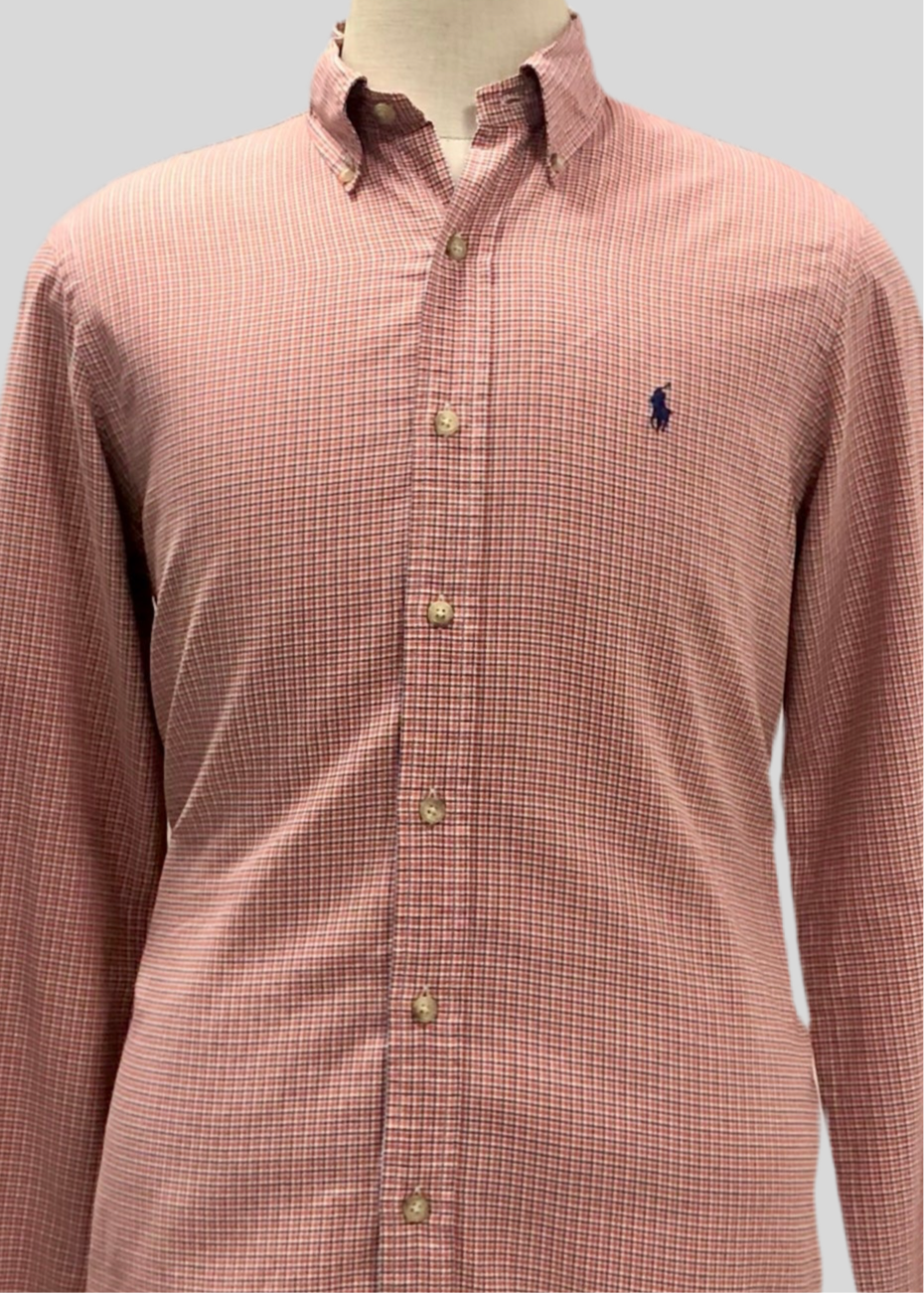 Camisa de botones Polo Ralph Lauren 🏇🏼 Con patron de cuadros naranja, azul y blanco Talla M Entalle Regular