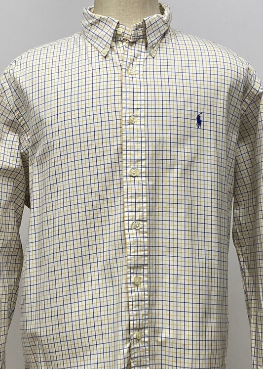 Camisa Polo Ralph Lauren 🏇🏼 color blanco de cuadros amarillo y azul Talla XXL Entalle Clásico