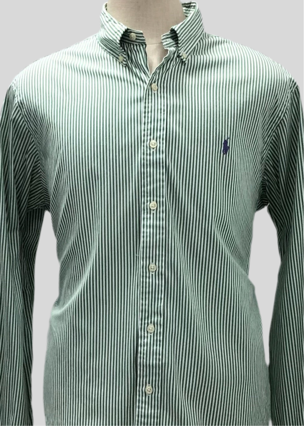 Camisa Polo Ralph Lauren 🏇🏼 con patrón de rayas en color verde claro y blanco Talla XL Entalle Regular