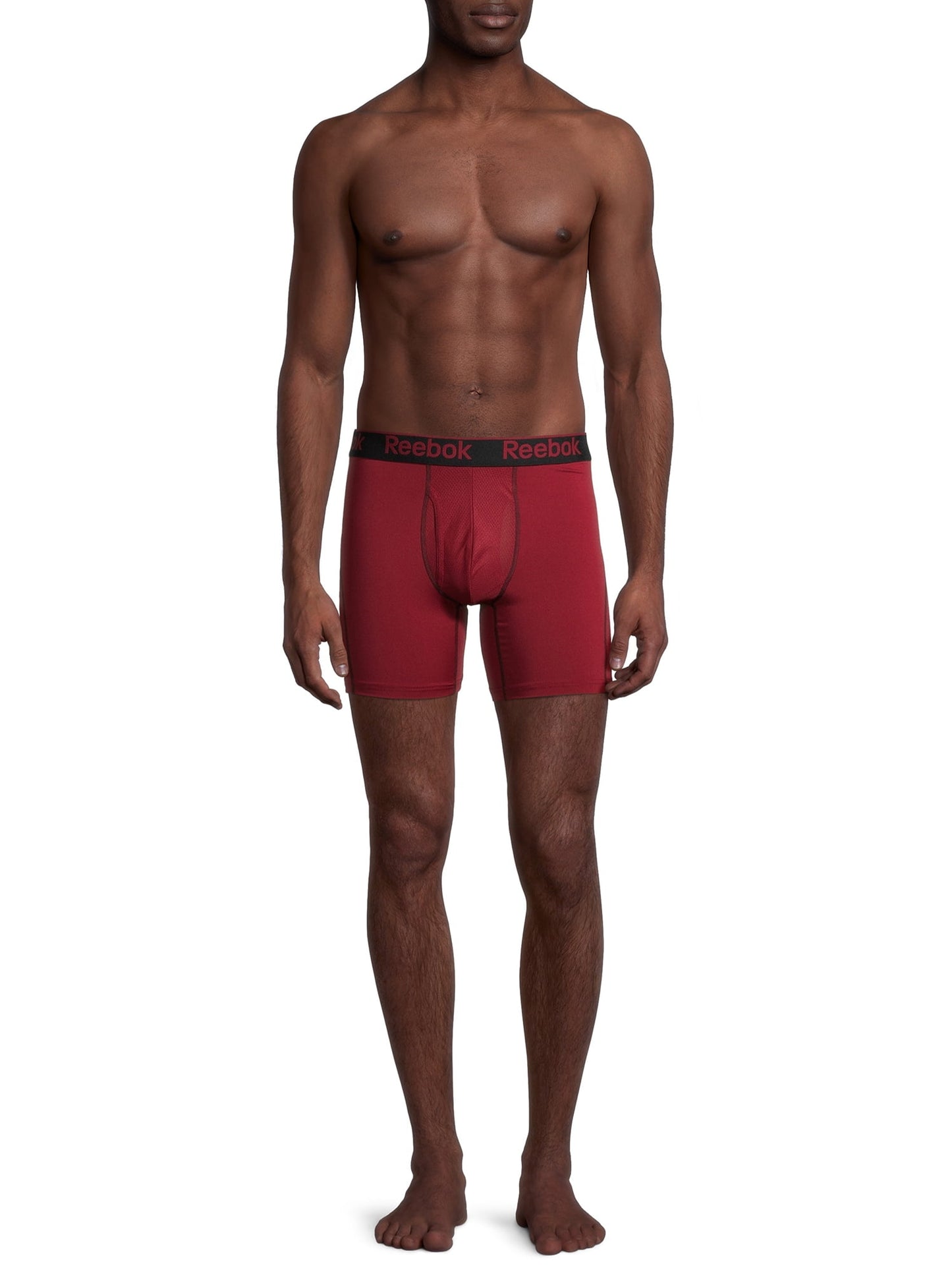 Combo de 3 Boxers Briefs Reebok Tela Performance en color negro, gris y rojo oscuro Largo Regular Talla M y L