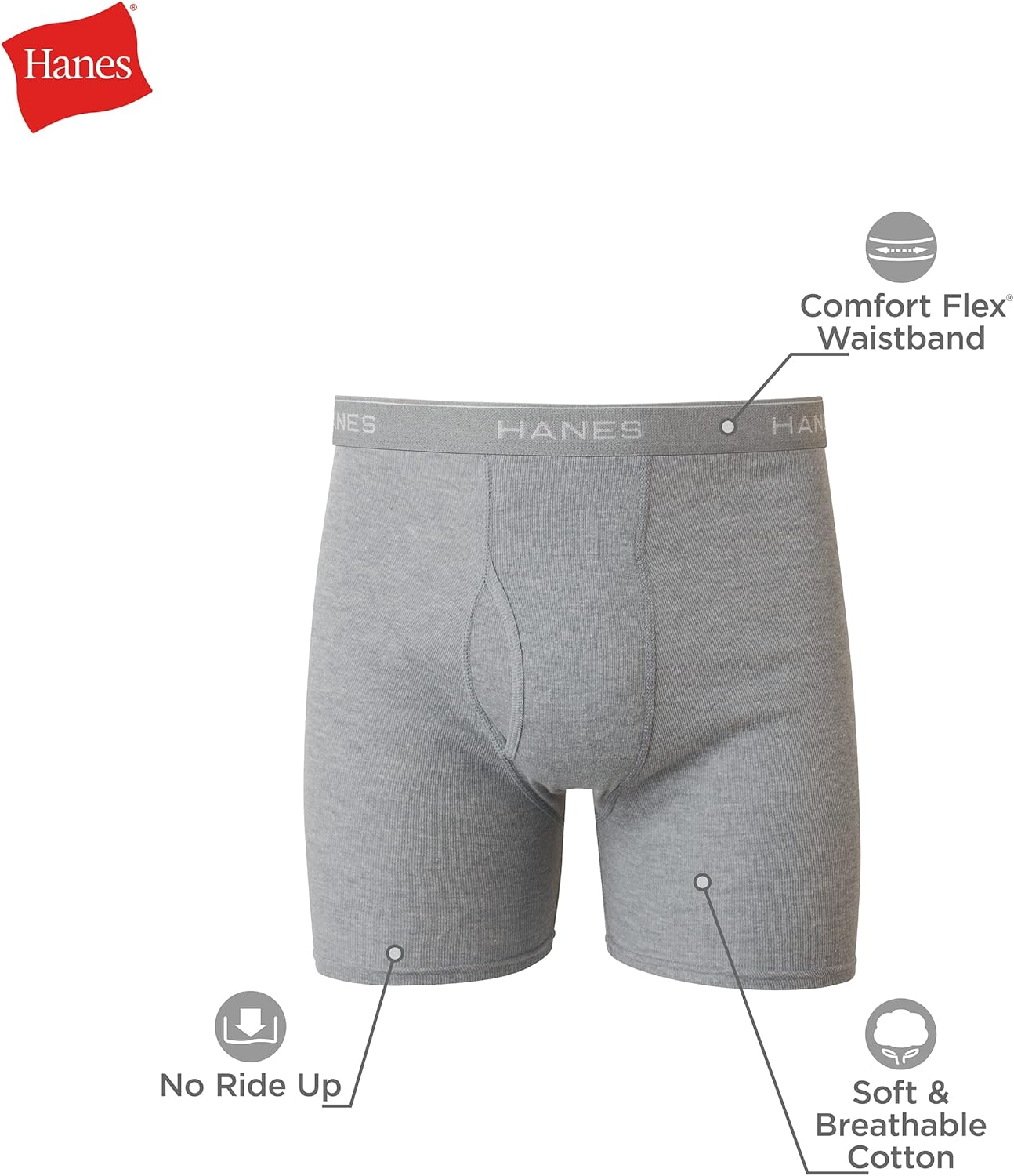 Calzoncillos tipo Boxer Hanes Comfort Flex en varios colores rojo, gris, azul y celeste - Tela ligera en Talla S