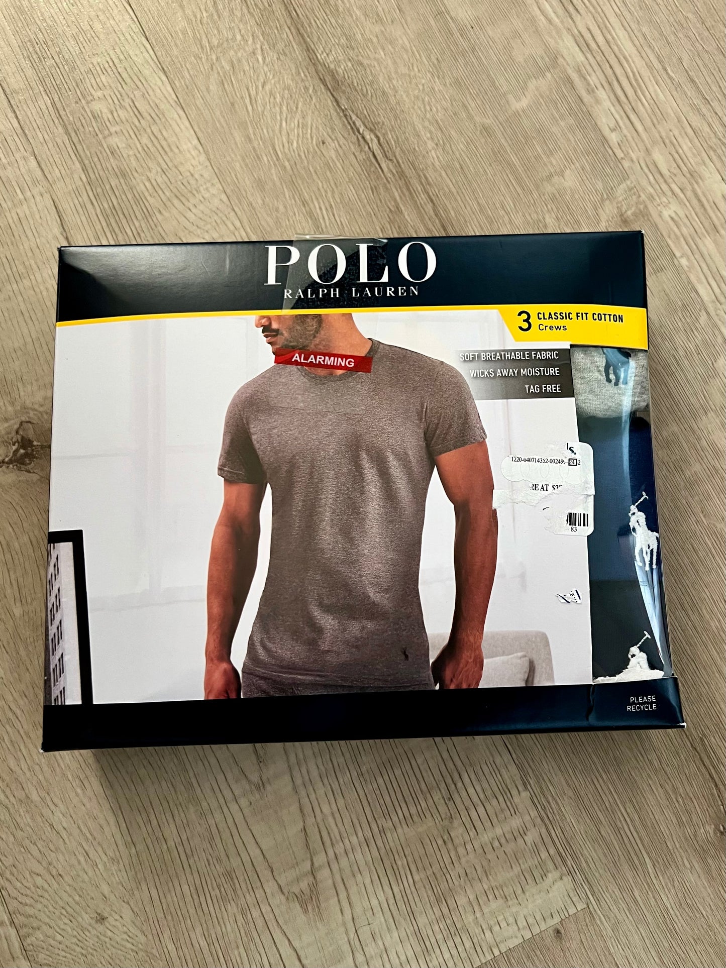 Paquete de 3 Camiseta Interior Polo Ralph Lauren 🏇🏼 Cuello redondo Tela algodón color negro, azul navy y gris Talla M