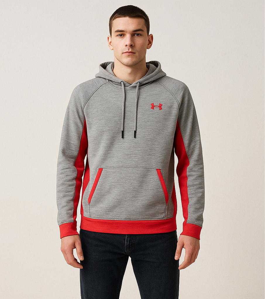 Sudadera Hoodie Under Armour 🏋🏽 color gris claro y naranja neon Talla L