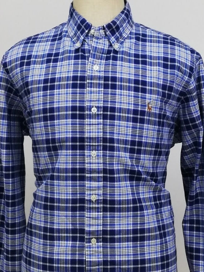 Camisa Polo Ralph Lauren 🏇🏼 Oxford de cuadros en color azul navy, azul y blanco Talla XL Entalle Clásico